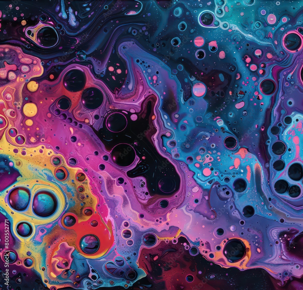 abstract pattern background with liquid colorful fluid with bubbles and dark tones