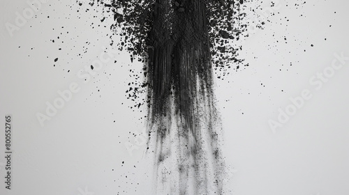 Particles of black chalk with aerosol Isolated explosion effect on white