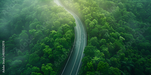 Aerial view asphalt road and green forest Forest ecology healthy environment concepts and background © Muhammad