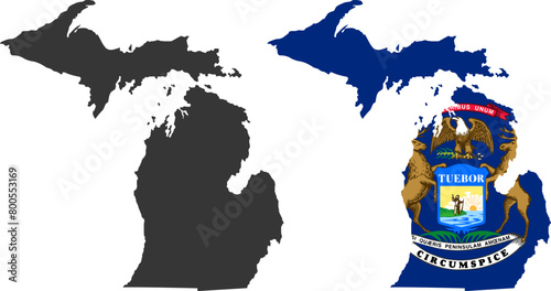 Michigan state of USA. Michigan flag and territory. States of America territory on white background. Separate states. Vector illustration