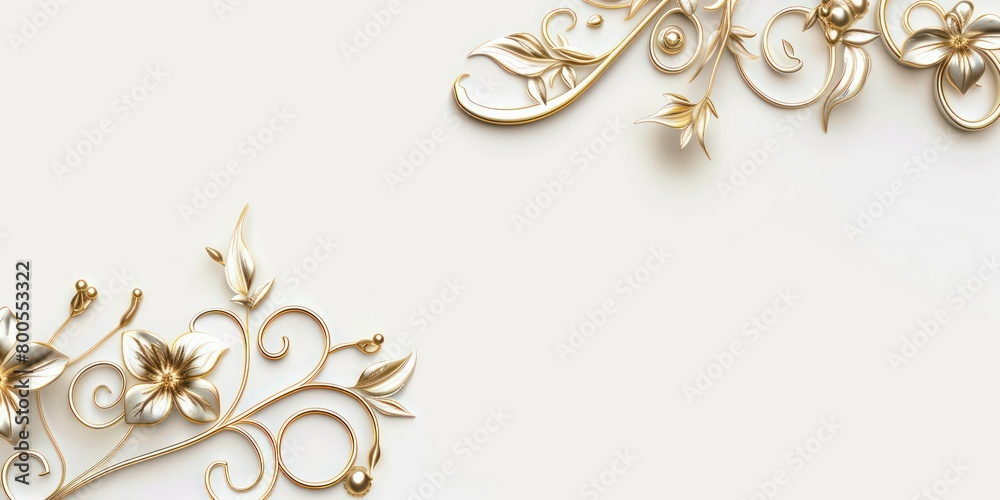 Fototapeta premium golden glossy wallpaper cropped corner decorated with swirls and flourishes isolated on a white background