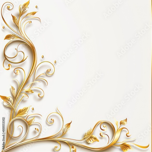 golden glossy corner decorated with swirls and flourishes isolated on a white background