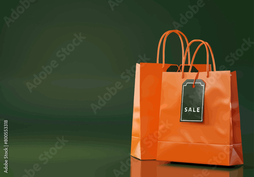 Orange Shopping Bag with Sale Tag on a Green Background