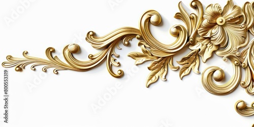 golden glossy wallpaper cropped corner decorated with swirls and flourishes isolated on a white background