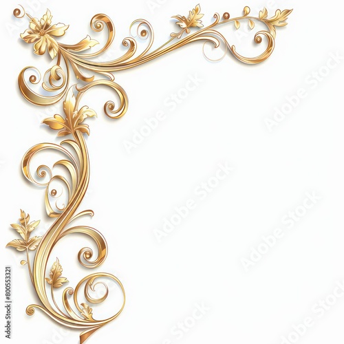 golden glossy corner decorated with swirls and flourishes isolated on a white background