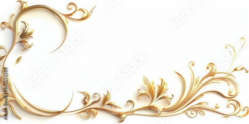 golden glossy wallpaper cropped corner decorated with swirls and flourishes isolated on a white background