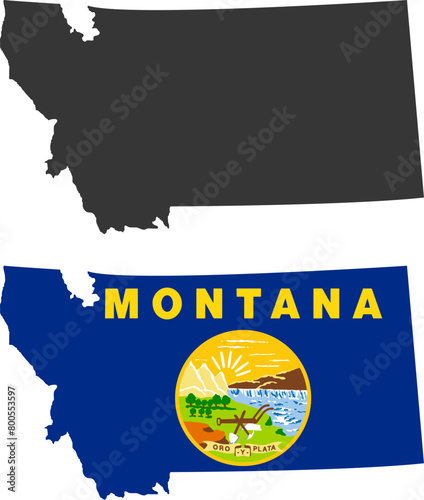 Montana state of USA. Montana flag and territory. States of America territory on white background. Separate states. Vector illustration