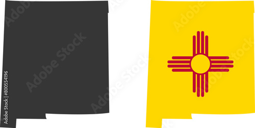 New Mexico state of USA. New Mexico flag and territory. States of America territory on white background. Separate states. Vector illustration