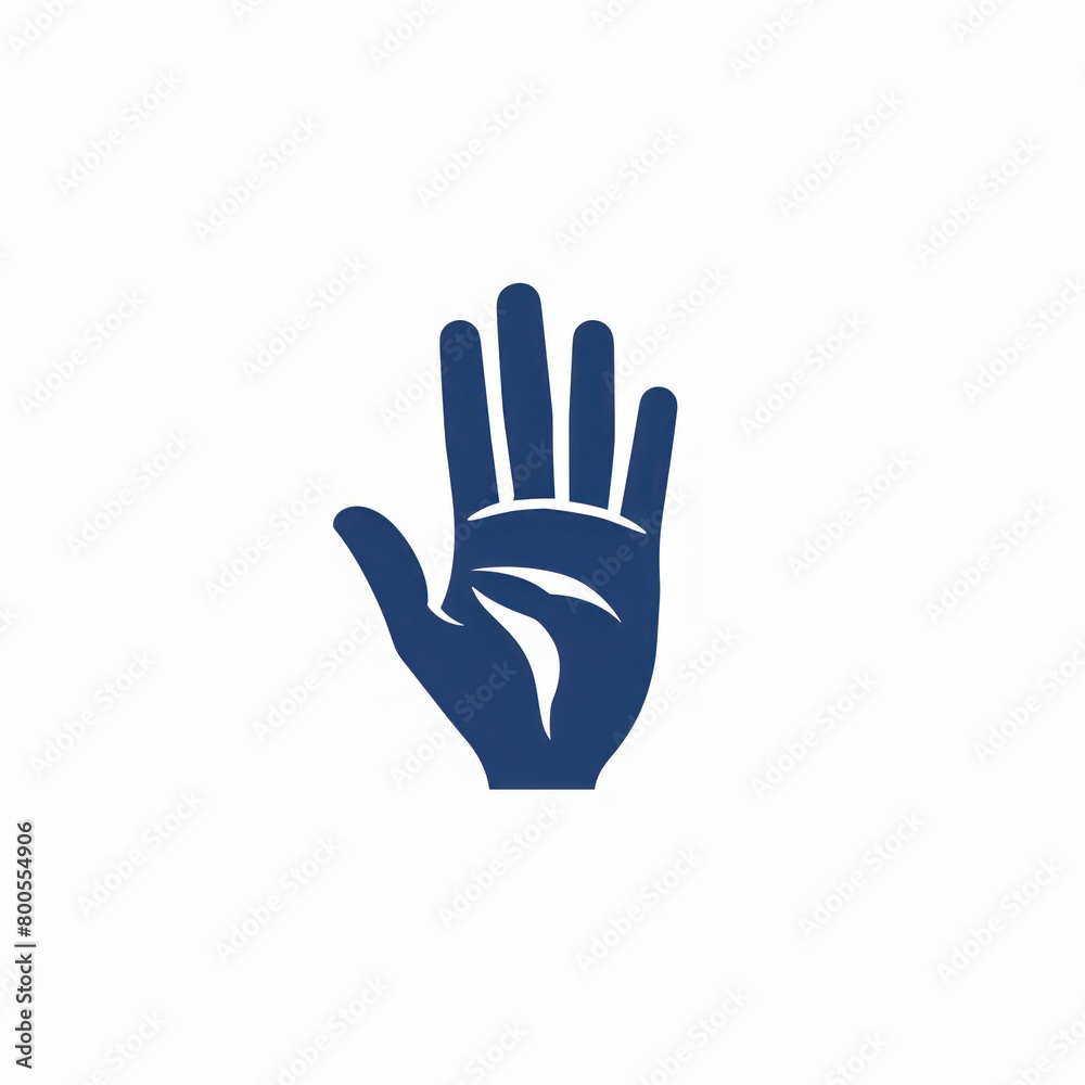 Blue hand logo on a white background, simple and flat design. Blue hand logo on a white background, simple and flat design.