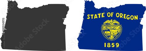 Oregon state of USA. Oregon flag and territory. States of America territory on white background. Separate states. Vector illustration photo