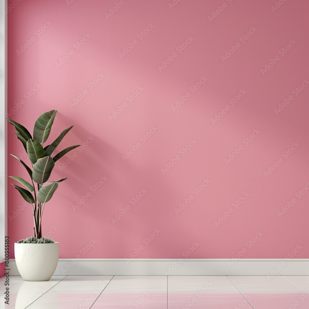 Monochrome pink wall with houseplant, empty space Monochrome pink wall with houseplant, empty space