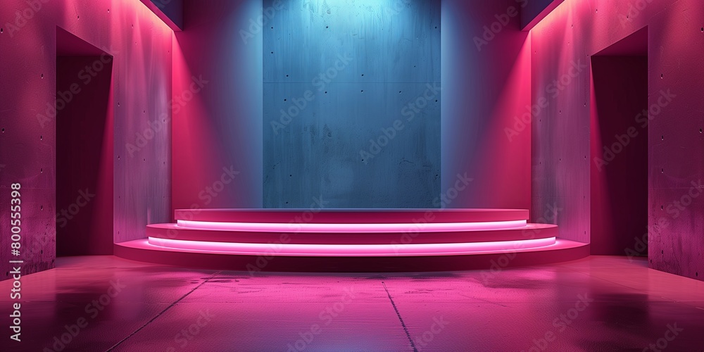 A podium on a pink background in a studio room, an empty space for a product presentation or advertisement
