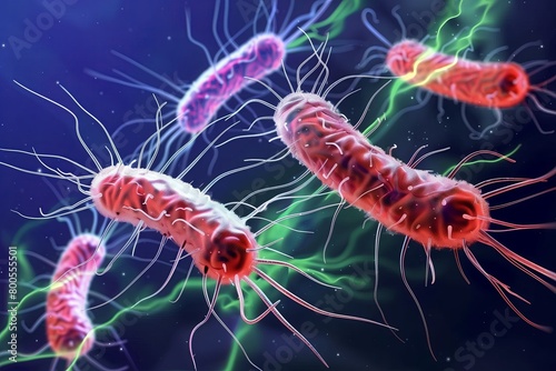 The pathogenic bacterium salmonella. Hyper-realistic photography at high magnification. Scientific materials photo