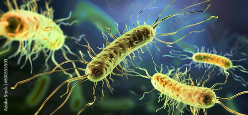 The pathogenic bacterium salmonella. Hyper-realistic photography at high magnification. Scientific materials photo