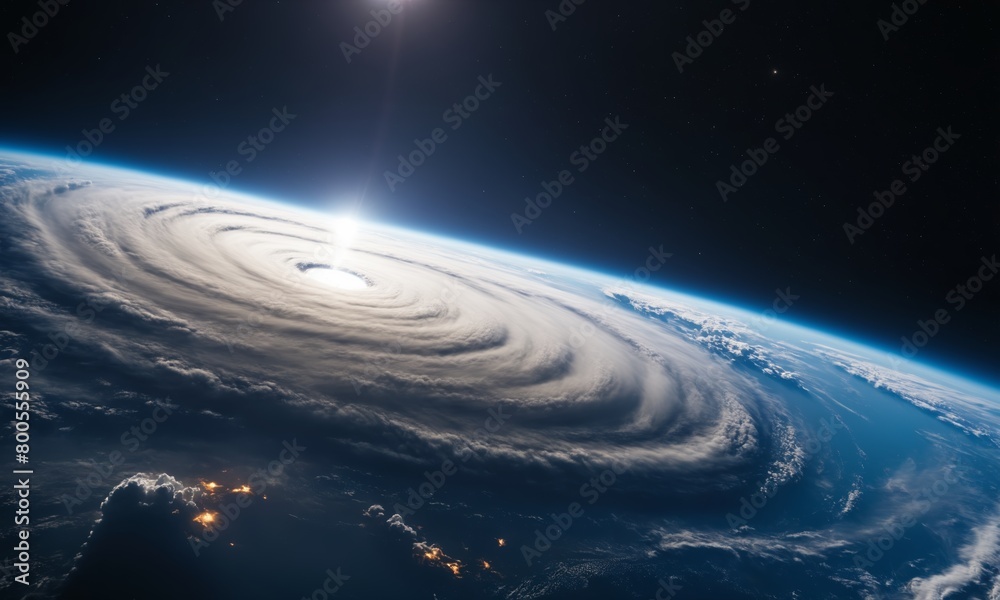 Electric blue hurricane event approaching Earth from outer space Electric blue hurricane event approaching Earth from outer space