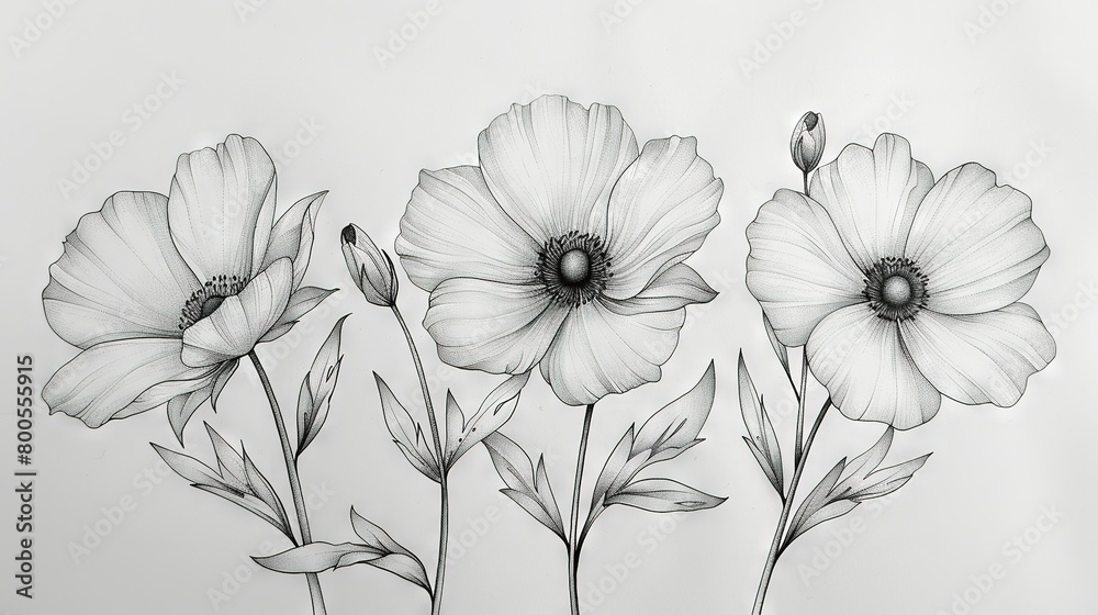   Photo of three black white flowers middle