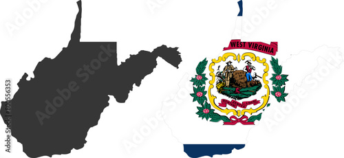 West Virginia state of USA. West Virginia flag and territory. States of America territory on white background. Separate states. Vector illustration