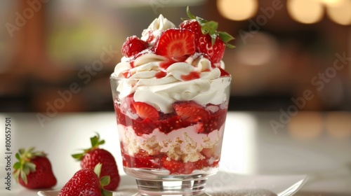 A mouthwatering strawberry parfait layered with creamy yogurt and topped with ripe berries  a tempting treat for any occasion.