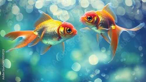 A pair of vibrant goldfish swimming gracefully in perfect harmony, symbolizing unity and balance in nature. photo