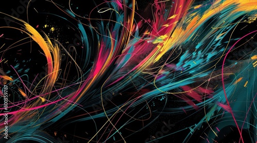 abstract illustration wallpaper with fluid dynamic graphics and multi vivid colors on a black background