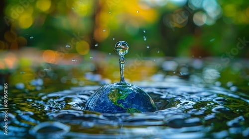 a drop of water in the shape of the planet earth, envirnoment