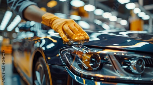 A detailer applying a ceramic coating to a car's paint, providing long-lasting protection against environmental contaminants and UV damage. photo