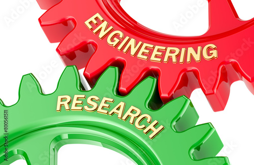 Engineering Research concept with colored gearwheels. 3D rendering isolated on transparent background photo