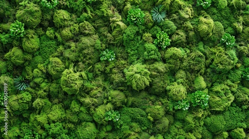 A close-up view of a wall surface densely covered with green moss photo