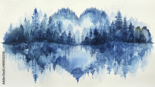 Calm cardiac landscape in soothing watercolor, watercolor blue, tranquil, watercolor inspired, landscape symbol, ideal for therapeutic environments. photo