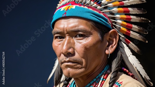 Stoic Navajo Man in Full Tribal Headdress photo