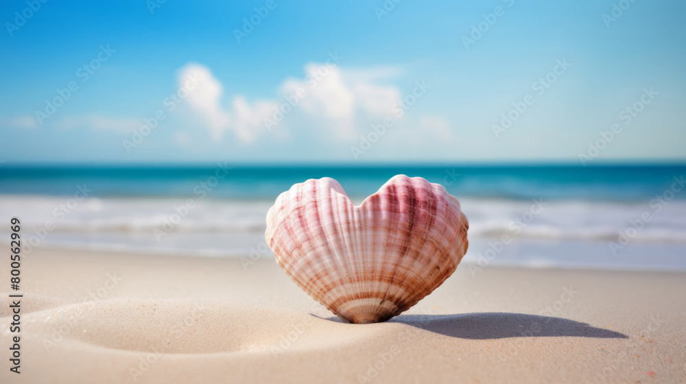 Vacation Vibes: Heart-Shaped Shell on Remote Paradise Beachfront with Space for Text Vacation Vibes: Heart-Shaped Shell on Remote Paradise Beachfront with Space for Text