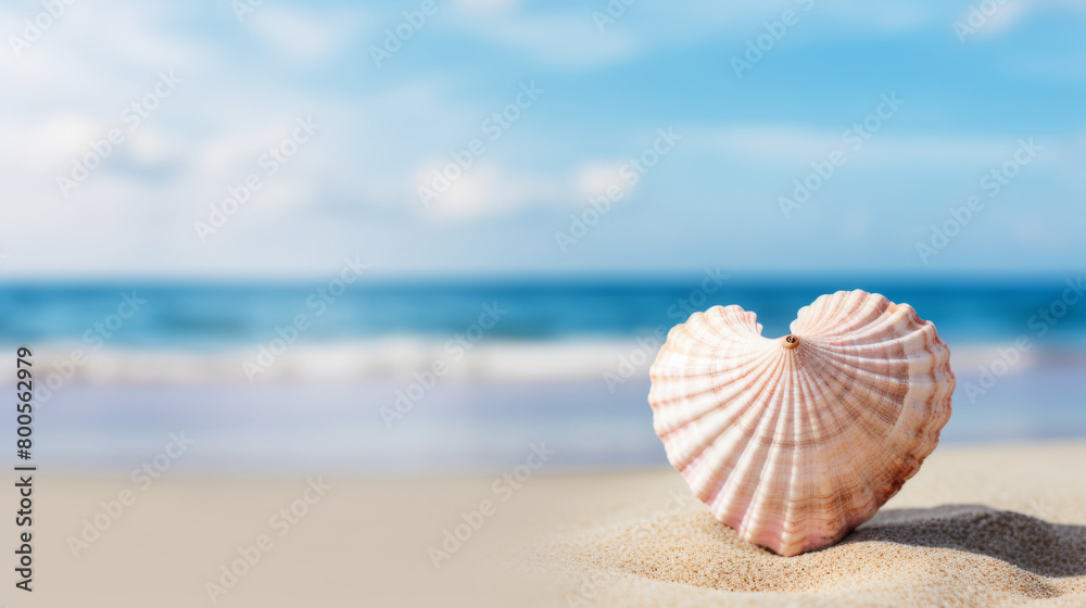 Heart-Shaped Seashell: Romantic Beach Background for Summer Travel Designs Heart-Shaped Seashell: Romantic Beach Background for Summer Travel Designs