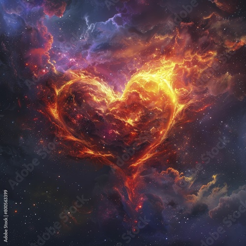 Heart depicted as a celestial body in an abstract universe, celestial heart, cosmic, celestial inspired, celestial symbol, ideal for cosmic health concepts.