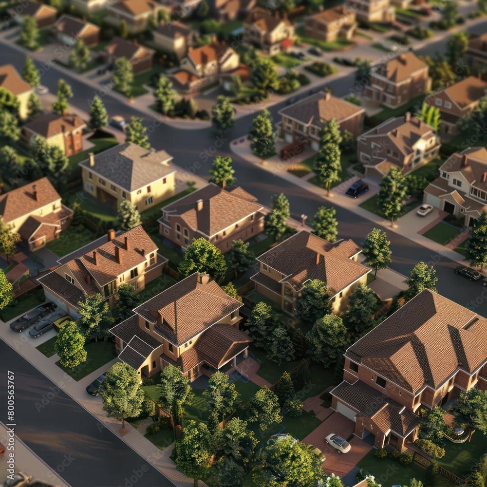birds-eye view of a modern housing residential estate