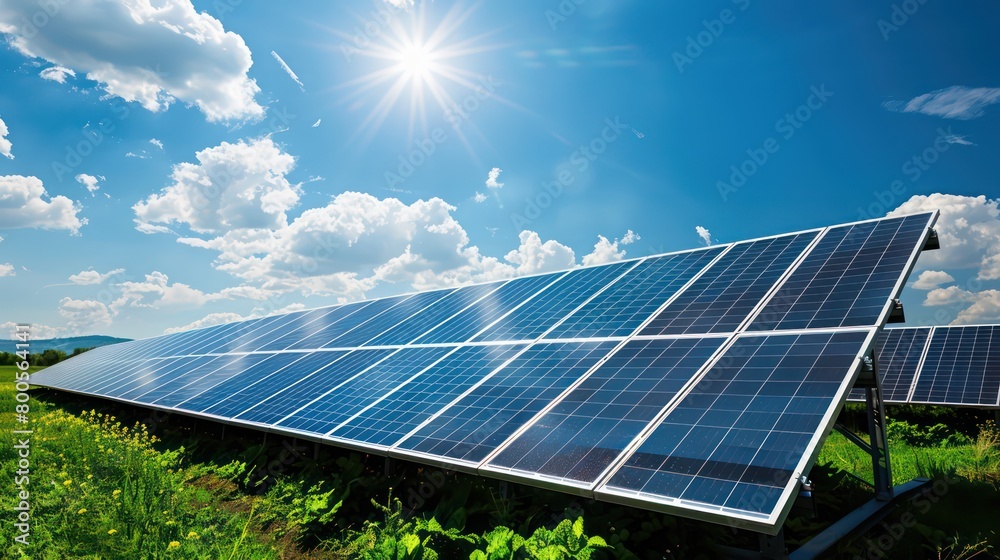 solar panels on a big energy plant set on green fields solar panels on a big energy plant set on green fields