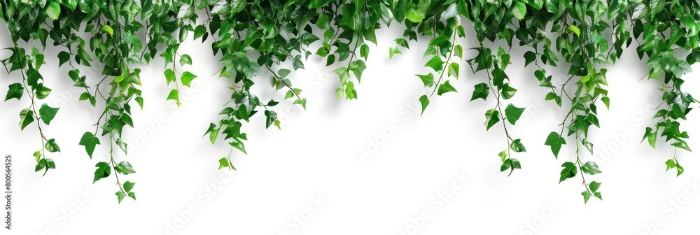 Illustration of a banner with green leaves hanging at the top of the image with a empty white background Illustration of a banner with green leaves hanging at the top of the image with a empty white background