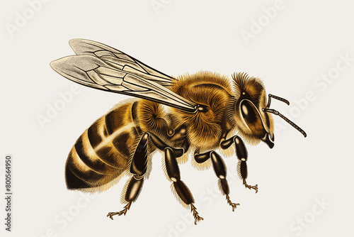 bee isolated on white, Immerse yourself in the beauty of nature with this vintage-inspired vector engraving illustration featuring a honey bee on a clean white background