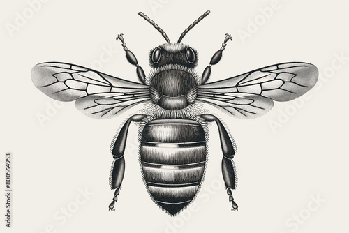 illustration of a fly, Immerse yourself in the beauty of nature with this vintage-inspired vector engraving illustration featuring a honey bee on a clean white background