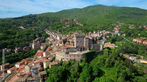 Amazing medieval towns and villages of Tuscia (Viterbo province) - Scenic Soriano nel Cimino with impressive Orsini castle, aerial drone 4k hd video photo