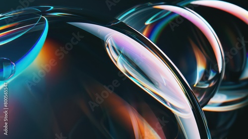 futuristic wallpaper with distorted shapes and perspectives in transparent and chromatic surfaces on a black background