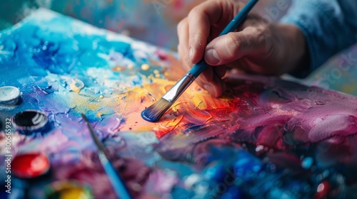 A person experimenting with watercolor painting techniques, blending colors and creating abstract artwork on paper.
