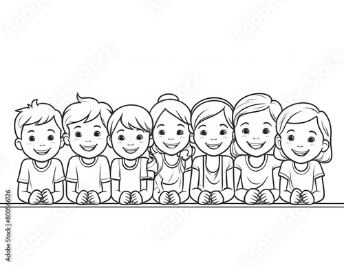 Group of happy children, sketch for your design. Vector illustration.