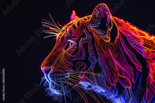 tiger neon threads on a black background