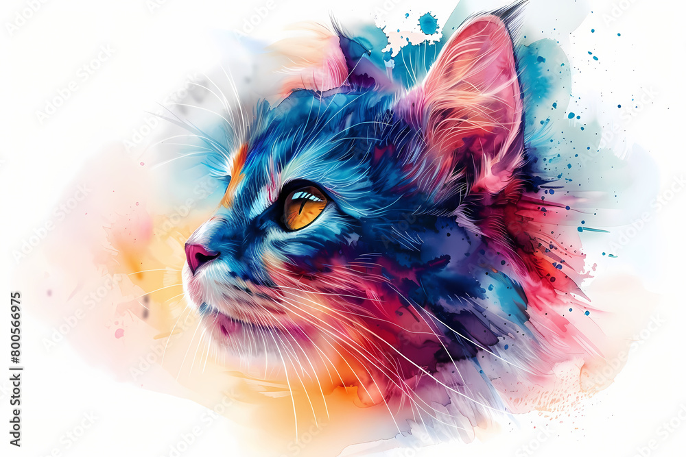 cat through a detailed watercolor painting 