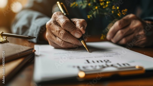 A person updating their will and estate plan with a lawyer, ensuring that their life insurance proceeds are distributed according to their wishes. photo