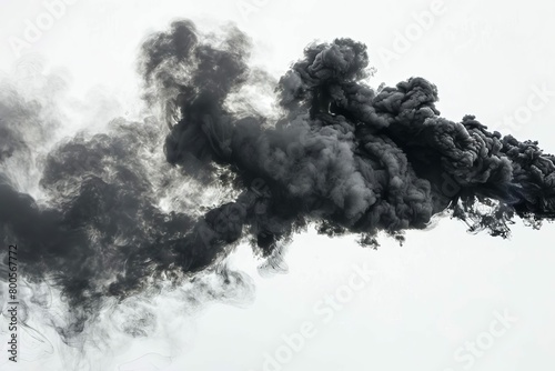 billowing black smoke on white background air pollution and environmental damage abstract photo