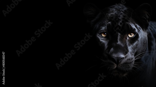 Front view of Panther on black background. Wild animals banner with copy space. © hamad