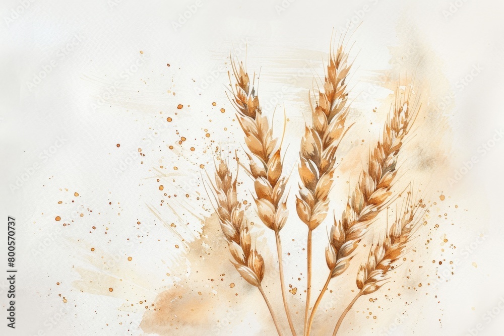Naklejka premium Watercolor illustration of wheat, soft and dreamy on a white background with delicate brushstrokes and a hand drawn texture Generative AI