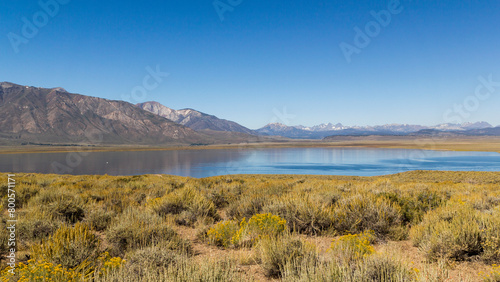 a panoramic overlook over the famous Crowley lake at a bright sunny summer day in California  © A.N.Foto
