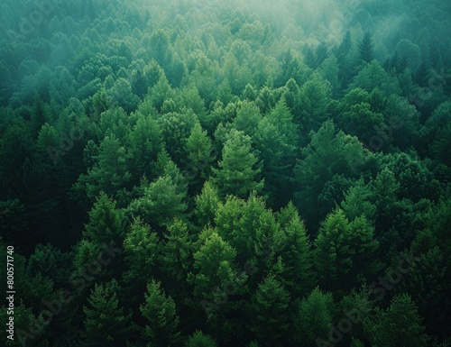 Aerial view of a dense forest with green trees. Aerial view of a forest background with green tree tops. An aerial shot with a drone perspective of a high resolution forest
